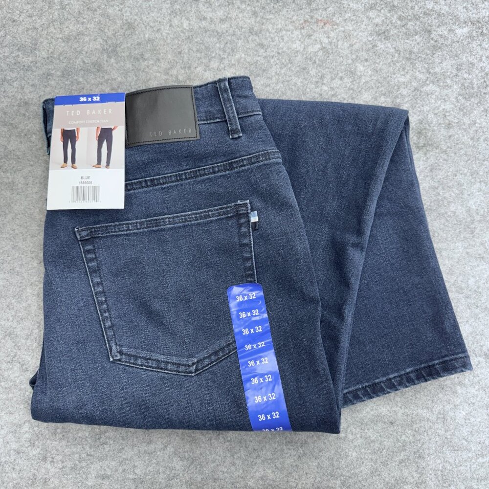 Ted Baker Comfort Stretch Jeans Men's 36x32 Regular Fit Tapered Blue Denim NEW - Picture 14 of 15